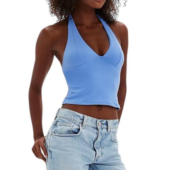 Free People Tops - Free People Movement Still Here Halter Basic Top Cami Blue Stretch XS NWT